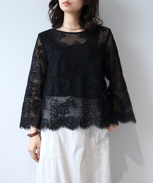 leswel（レスウェル）の「【M/L】メッシュレースプルオーバー（シャツ/ブラウス・レディース・ブラウン/ブラック/クリーム・M/L）」の7枚目の写真