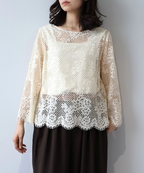 leswel（レスウェル）の「【M/L】メッシュレースプルオーバー（シャツ/ブラウス・レディース・ブラウン/ブラック/クリーム・M/L）」の9枚目の写真