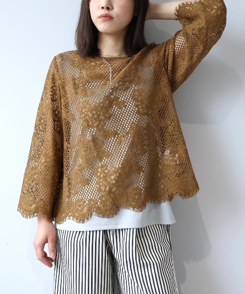 leswel（レスウェル）の「【M/L】メッシュレースプルオーバー（シャツ/ブラウス・レディース・ブラウン/ブラック/クリーム・M/L）」の12枚目の写真
