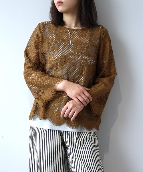 leswel（レスウェル）の「【M/L】メッシュレースプルオーバー（シャツ/ブラウス・レディース・ブラウン/ブラック/クリーム・M/L）」の13枚目の写真