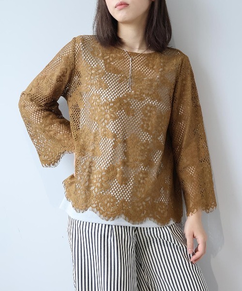 leswel（レスウェル）の「【M/L】メッシュレースプルオーバー（シャツ/ブラウス・レディース・ブラウン/ブラック/クリーム・M/L）」の14枚目の写真