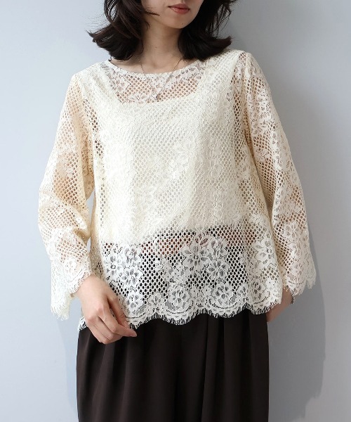 leswel（レスウェル）の「【M/L】メッシュレースプルオーバー（シャツ/ブラウス・レディース・ブラウン/ブラック/クリーム・M/L）」の4枚目の写真