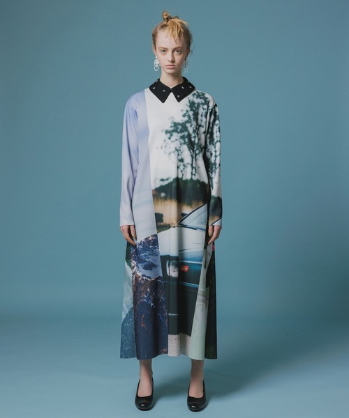 NON TOKYO（ノントーキョー）の「PRINT RIB L/S ONE-PIECE（ワンピース・レディース・チャコール/マルチ・1/2）」の2枚目の写真