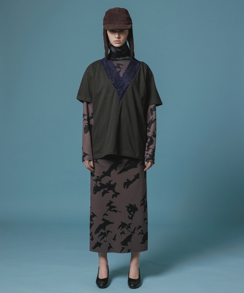 NON TOKYO（ノントーキョー）の「PRINT RIB L/S ONE-PIECE（ワンピース・レディース・チャコール/マルチ・1/2）」の3枚目の写真