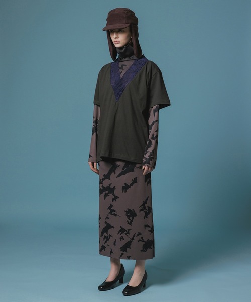 NON TOKYO（ノントーキョー）の「PRINT RIB L/S ONE-PIECE（ワンピース・レディース・チャコール/マルチ・1/2）」の4枚目の写真