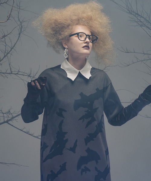 NON TOKYO（ノントーキョー）の「PRINT RIB L/S ONE-PIECE（ワンピース・レディース・チャコール/マルチ・1/2）」の6枚目の写真