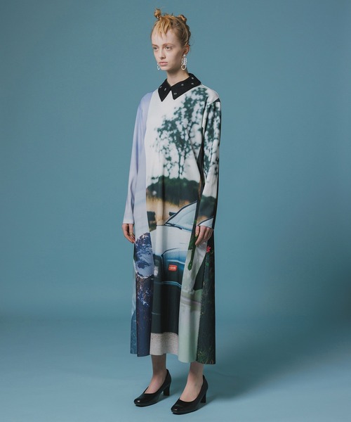 NON TOKYO（ノントーキョー）の「PRINT RIB L/S ONE-PIECE（ワンピース・レディース・チャコール/マルチ・1/2）」の7枚目の写真