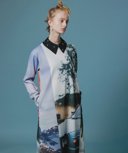 NON TOKYO（ノントーキョー）の「PRINT RIB L/S ONE-PIECE（ワンピース・レディース・チャコール/マルチ・1/2）」の9枚目の写真