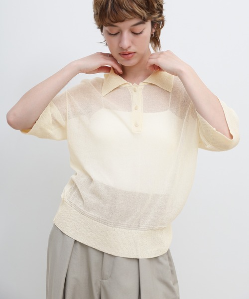 select MOCA（セレクトモカ）の「シアーサマーシンプルポロニット（ニット/セーター・レディース・ブルー/ホワイト/ブラック/ブラウン・FREE）」の2枚目の写真