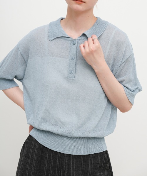 select MOCA（セレクトモカ）の「シアーサマーシンプルポロニット（ニット/セーター・レディース・ブルー/ホワイト/ブラック/ブラウン・FREE）」の11枚目の写真