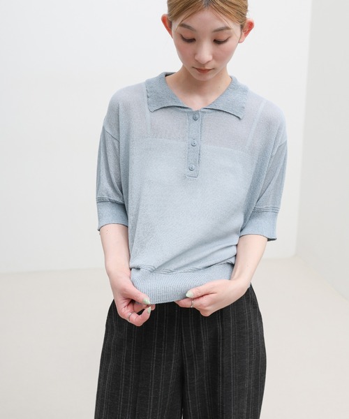 select MOCA（セレクトモカ）の「シアーサマーシンプルポロニット（ニット/セーター・レディース・ブルー/ホワイト/ブラック/ブラウン・FREE）」の13枚目の写真