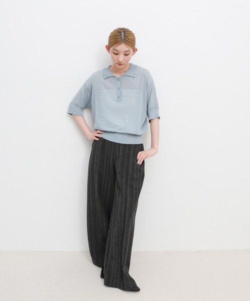 select MOCA（セレクトモカ）の「シアーサマーシンプルポロニット（ニット/セーター・レディース・ブルー/ホワイト/ブラック/ブラウン・FREE）」の5枚目の写真