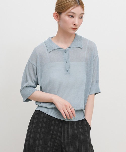 select MOCA（セレクトモカ）の「シアーサマーシンプルポロニット（ニット/セーター・レディース・ブルー/ホワイト/ブラック/ブラウン・FREE）」の10枚目の写真