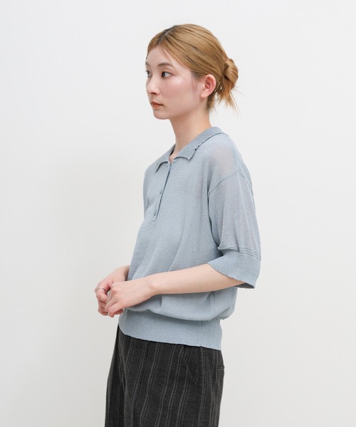 select MOCA（セレクトモカ）の「シアーサマーシンプルポロニット（ニット/セーター・レディース・ブルー/ホワイト/ブラック/ブラウン・FREE）」の12枚目の写真