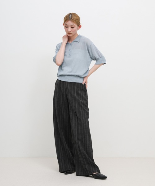 select MOCA（セレクトモカ）の「シアーサマーシンプルポロニット（ニット/セーター・レディース・ブルー/ホワイト/ブラック/ブラウン・FREE）」の14枚目の写真