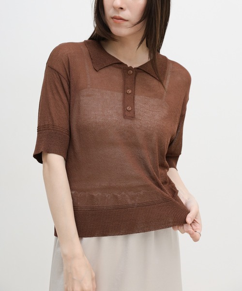 select MOCA（セレクトモカ）の「シアーサマーシンプルポロニット（ニット/セーター・レディース・ブルー/ホワイト/ブラック/ブラウン・FREE）」の18枚目の写真