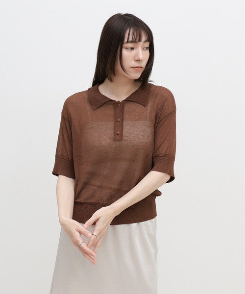 select MOCA（セレクトモカ）の「シアーサマーシンプルポロニット（ニット/セーター・レディース・ブルー/ホワイト/ブラック/ブラウン・FREE）」の21枚目の写真