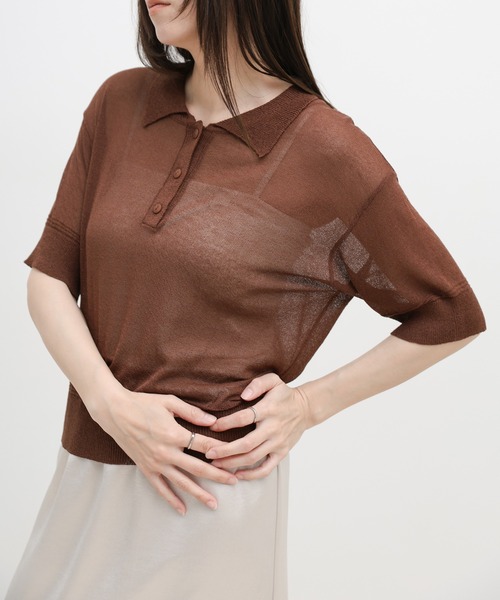 select MOCA（セレクトモカ）の「シアーサマーシンプルポロニット（ニット/セーター・レディース・ブルー/ホワイト/ブラック/ブラウン・FREE）」の19枚目の写真