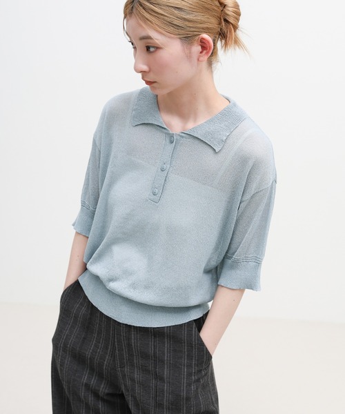 select MOCA（セレクトモカ）の「シアーサマーシンプルポロニット（ニット/セーター・レディース・ブルー/ホワイト/ブラック/ブラウン・FREE）」の9枚目の写真