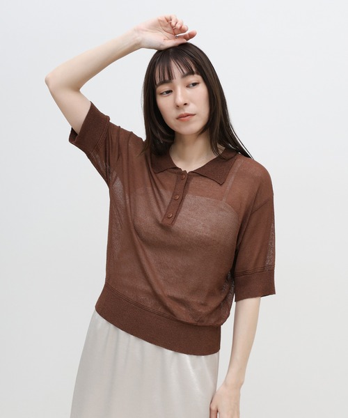 select MOCA（セレクトモカ）の「シアーサマーシンプルポロニット（ニット/セーター・レディース・ブルー/ホワイト/ブラック/ブラウン・FREE）」の17枚目の写真