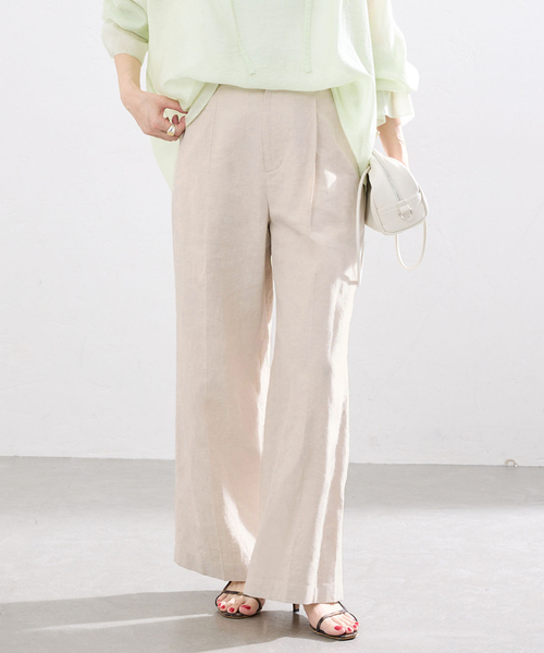 IENA(イエナ)の「《セットアップ対応》ウォッシャブル リネン混スラックス(スラックス・レディース・ブラック/ベージュ・34/36/38)」の1枚目の写真