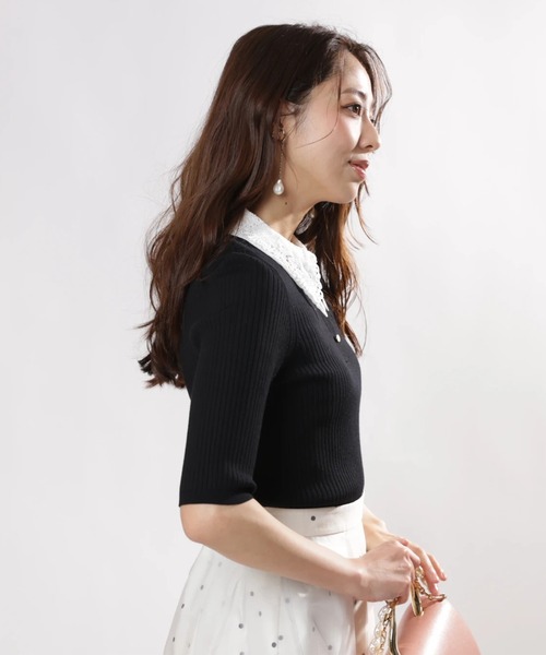 JUSGLITTY レース衿５分袖ニット JUSGLITTY（ジャスグリッティー）の「レース衿5分袖ニット（ニット