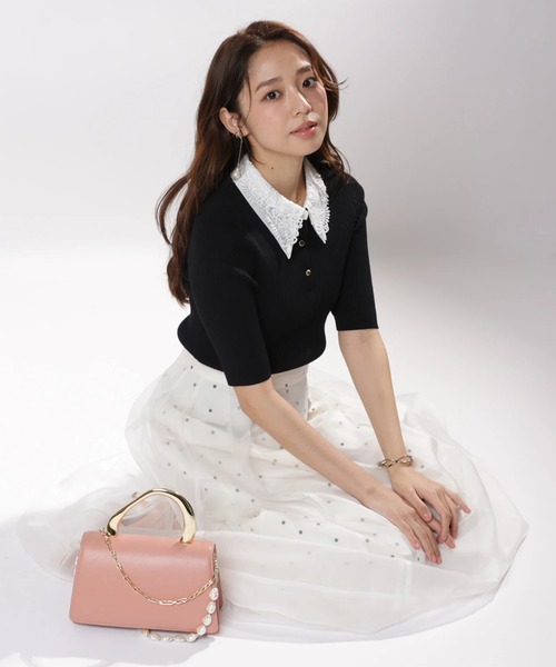 JUSGLITTY（ジャスグリッティー）の「レース衿5分袖ニット（ニット