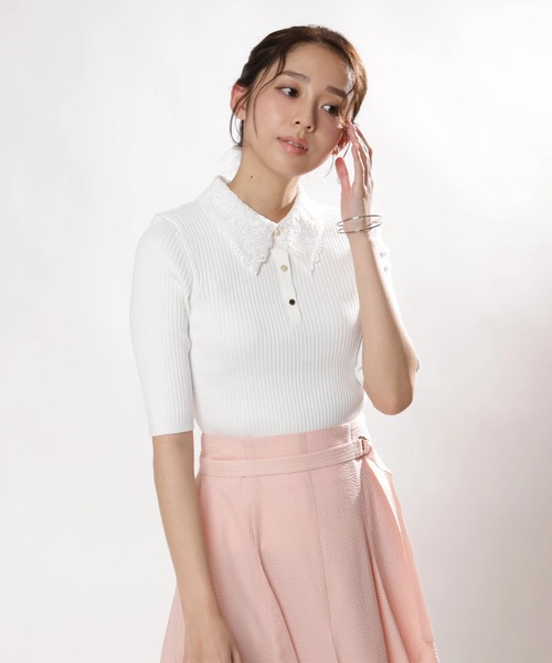 JUSGLITTY レース衿５分袖ニット JUSGLITTY（ジャスグリッティー）の「レース衿5分袖ニット（ニット