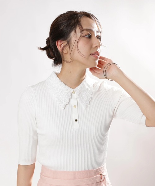 JUSGLITTY♡レース襟フレンチニット JUSGLITTY（ジャスグリッティー）の「レース衿5分袖ニット（ニット