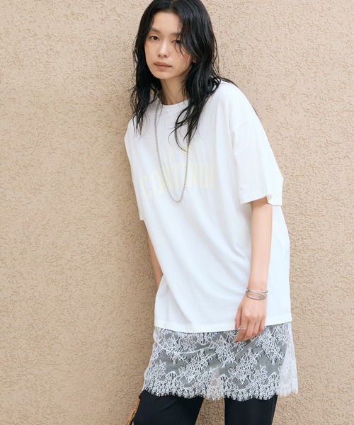 Doux archives(ドゥアルシーヴ)の「裾レースオーバーロゴTee(Tシャツ/カットソー・レディース・ミント/オフホワイト/ブラック・FREE)」の14枚目の写真