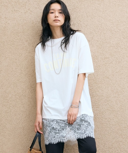 Doux archives(ドゥアルシーヴ)の「裾レースオーバーロゴTee(Tシャツ/カットソー・レディース・ミント/オフホワイト/ブラック・FREE)」の16枚目の写真