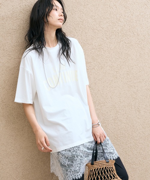Doux archives(ドゥアルシーヴ)の「裾レースオーバーロゴTee(Tシャツ/カットソー・レディース・ミント/オフホワイト/ブラック・FREE)」の17枚目の写真