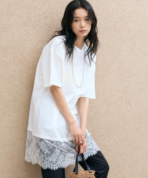 Doux archives(ドゥアルシーヴ)の「裾レースオーバーロゴTee(Tシャツ/カットソー・レディース・ミント/オフホワイト/ブラック・FREE)」の18枚目の写真