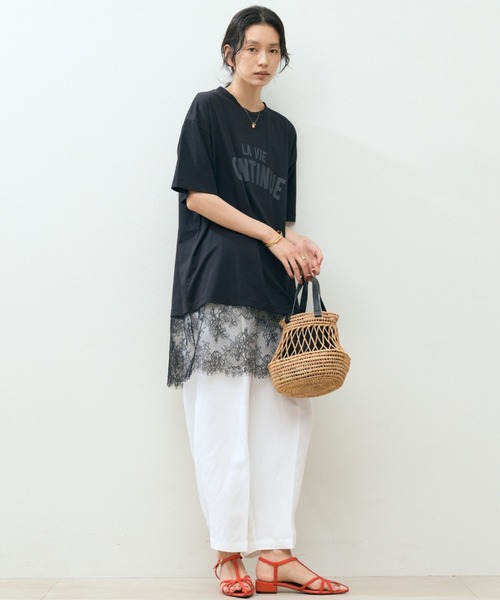 Doux archives(ドゥアルシーヴ)の「裾レースオーバーロゴTee(Tシャツ/カットソー・レディース・ミント/オフホワイト/ブラック・FREE)」の20枚目の写真