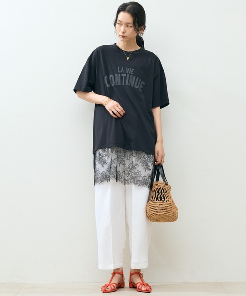 Doux archives(ドゥアルシーヴ)の「裾レースオーバーロゴTee(Tシャツ/カットソー・レディース・ミント/オフホワイト/ブラック・FREE)」の21枚目の写真