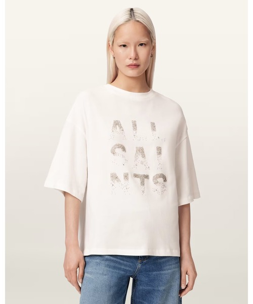 ALLSAINTS(オールセインツ)の「STACKS AMELIE OVERSIZED EMBELLISHED T-SHIRT | STACKS AMELIE オーバーサイズ 刺繍 Tシャツ(Tシャツ/カットソー・レディース・ホワイト・S/M/L/XS)」の1枚目の写真