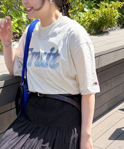 fredy couleur(フレディクルール)の「【FRUIT OF THE LOOM】19/-スラブ天竺FruitロゴT(Tシャツ/カットソー・レディース・サックスブルー/オフホワイト/チャコールグレー・M)」の11枚目の写真