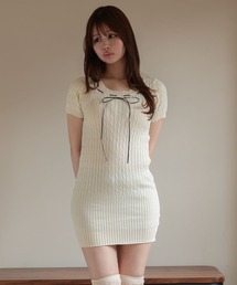 Cable knit elsa ribbon mini dress/ケーブルニットエルサ リボンミニドレス