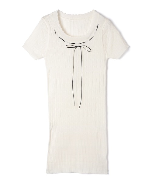 M DOLLY(エムドリー)の「Cable knit elsa ribbon mini dress/ケーブルニットエルサ リボンミニドレス(ワンピース・レディース・ブラック/ホワイト/アイボリー・FREE)」の19枚目の写真