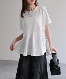 ペプラム切り替えTシャツ/カットソー/ストレッチ素材
