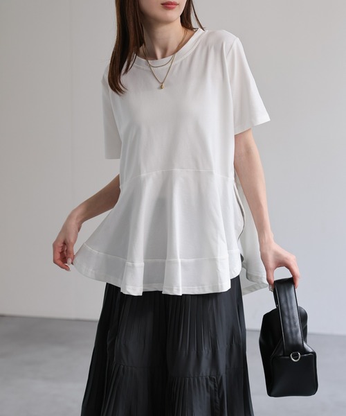 セール】ペプラム切り替えTシャツ/カットソー/ストレッチ素材（Tシャツ