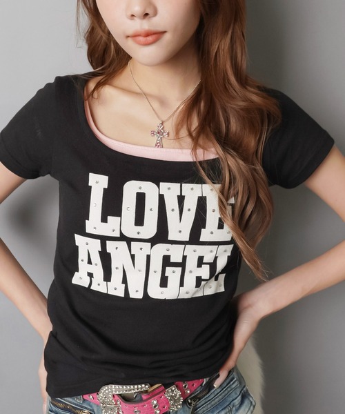 SPINNS(スピンズ)の「半袖Tシャツ/ラブエンジェル/バックプリント/平成ギャル(Tシャツ/カットソー・レディース・ピンク/ブラック・ONESIZE)」の18枚目の写真