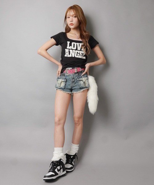 SPINNS(スピンズ)の「半袖Tシャツ/ラブエンジェル/バックプリント/平成ギャル(Tシャツ/カットソー・レディース・ピンク/ブラック・ONESIZE)」の4枚目の写真