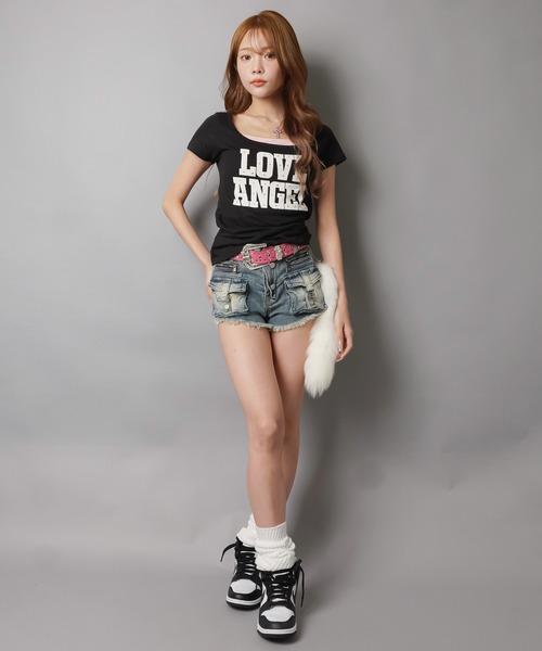 SPINNS(スピンズ)の「半袖Tシャツ/ラブエンジェル/バックプリント/平成ギャル(Tシャツ/カットソー・レディース・ピンク/ブラック・ONESIZE)」の5枚目の写真