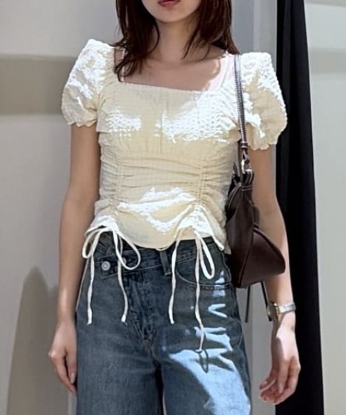MOUSSY（マウジー）の「MULTIWAY GATHER ブラウス（シャツ/ブラウス・レディース・グリーン系その他2/ブラック/オフホワイト・FREE）」の10枚目の写真