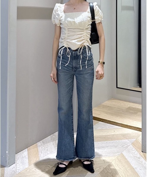 MOUSSY（マウジー）の「MULTIWAY GATHER ブラウス（シャツ/ブラウス・レディース・グリーン系その他2/ブラック/オフホワイト・FREE）」の14枚目の写真