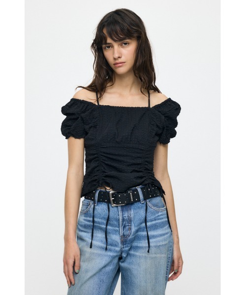 MOUSSY（マウジー）の「MULTIWAY GATHER ブラウス（シャツ/ブラウス・レディース・グリーン系その他2/ブラック/オフホワイト・FREE）」の22枚目の写真