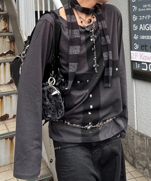 Never mind the XU | 【Never mind the XU】cross print long sleeve / 【ネバーマインド ザ エックスユー】オーバーサイズクロスプリントワンショルダー長袖Tシャツ(Tシャツ/カットソー)