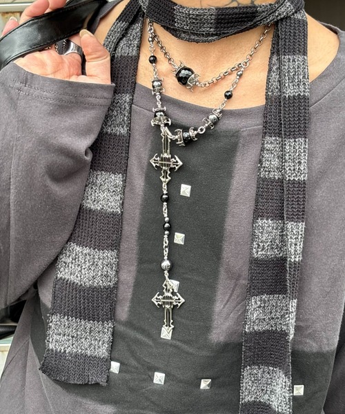 Never mind the XU（ネバーマインドザエックスユー）の「【Never mind the XU】cross print long sleeve / 【ネバーマインド ザ エックスユー】オーバーサイズクロスプリントワンショルダー長袖Tシャツ（Tシャツ/カットソー・メンズ・ホワイト/チャコール・ONE SIZE）」の21枚目の写真