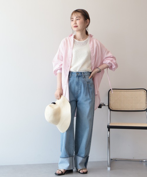 AMERICAN HOLIC(アメリカンホリック)の「ミドルオンスロールアップデニムパンツ(デニムパンツ・レディース・ライトインディゴブルー/ワンウォッシュ・S/L/M)」の3枚目の写真